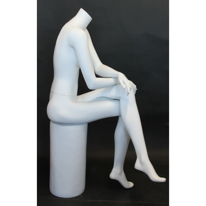 STW049-WT - Headless Crosse Leg Sitting Female Mannequin Matte White