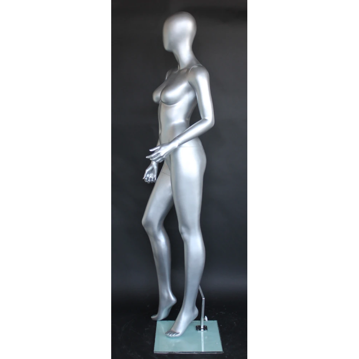SFW43E-ST - Matte Silver Egg Head Attractive Standing Female Mannequin
