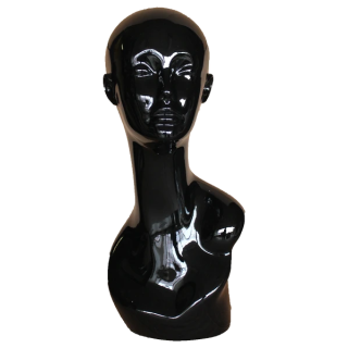 MH1-HB - 19 in Glossy Black Abstract Face Female Head Mannequin