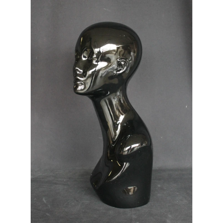 MH1-HB - 19 in Glossy Black Abstract Face Female Head Mannequin