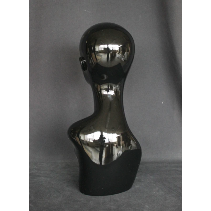 MH1-HB - 19 in Glossy Black Abstract Face Female Head Mannequin
