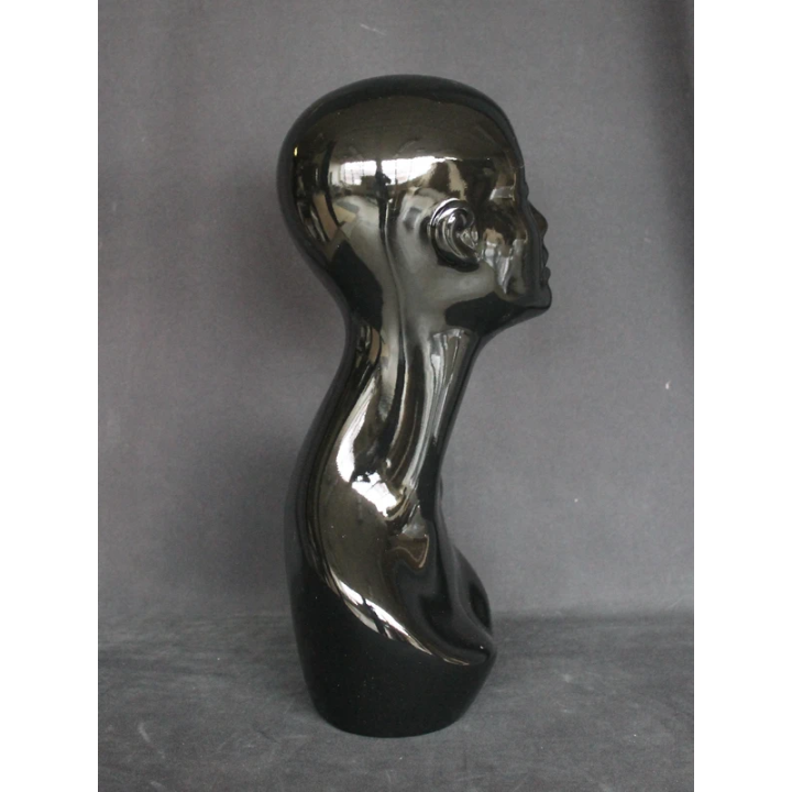 MH1-HB - 19 in Glossy Black Abstract Face Female Head Mannequin