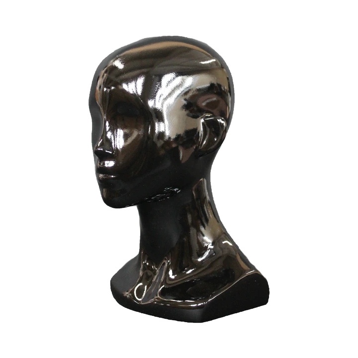 MH53-HB - 13 in H Glossy Black Abstract Face Female Head Mannequin