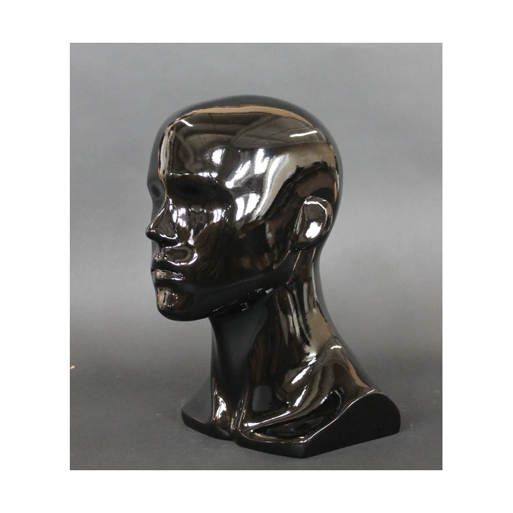 MH8-HB - 14 in Glossy Black Abstract Face Male Head Mannequin