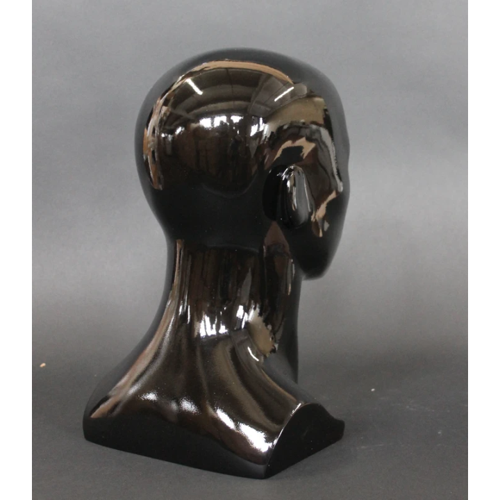 MH8-HB - 14 in Glossy Black Abstract Face Male Head Mannequin