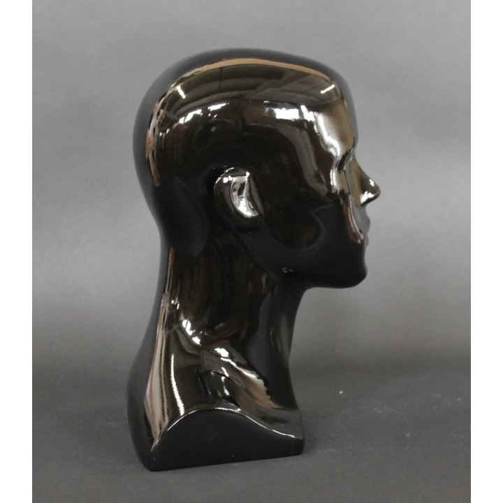 MH8-HB - 14 in Glossy Black Abstract Face Male Head Mannequin