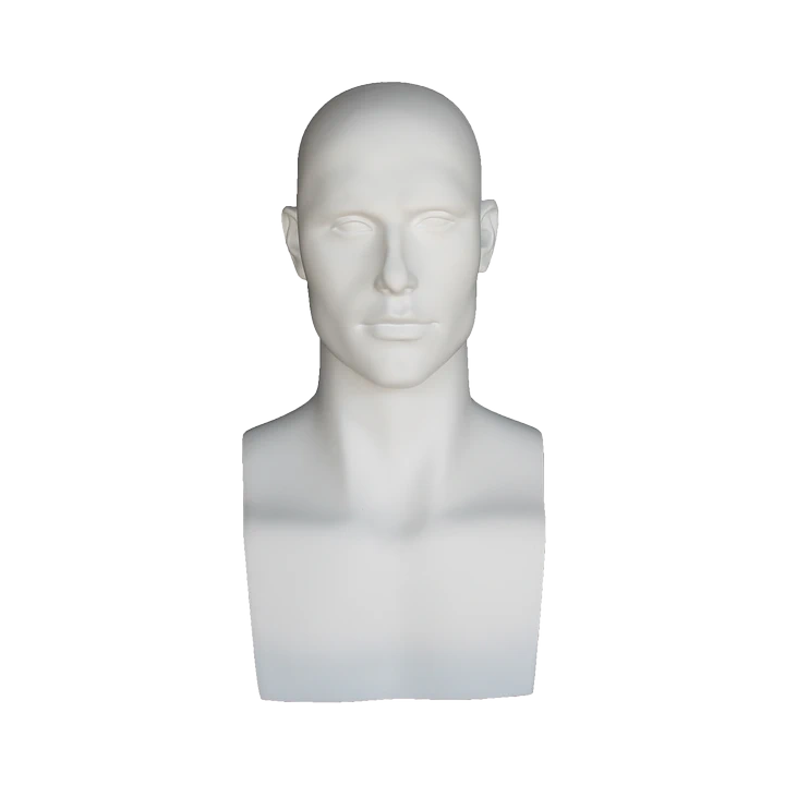 MH9-WT - 19 in Matte White Featured Face Male Head Mannequin