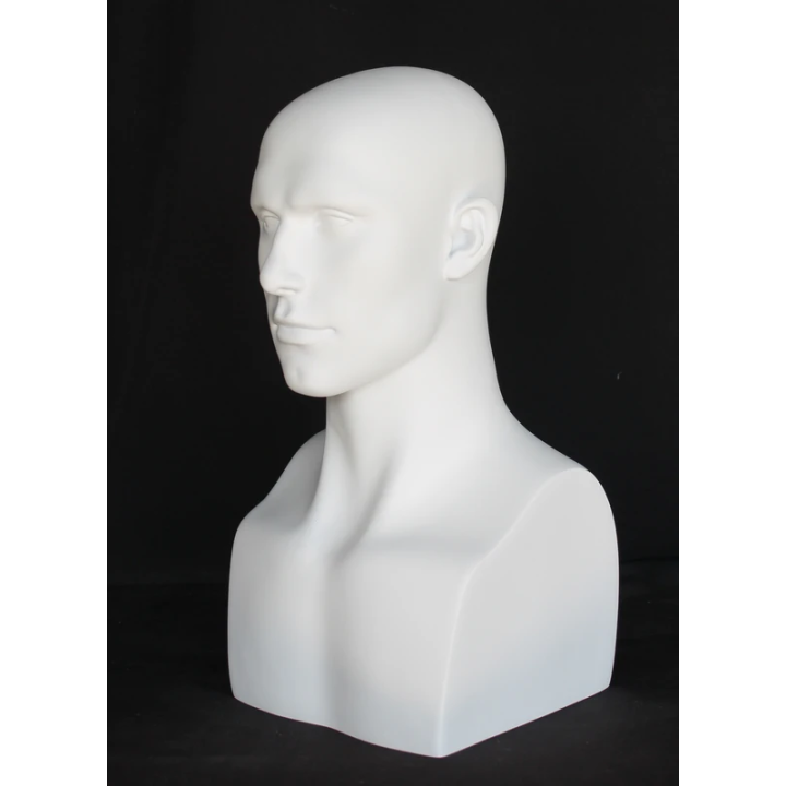 MH9-WT - 19 in Matte White Featured Face Male Head Mannequin
