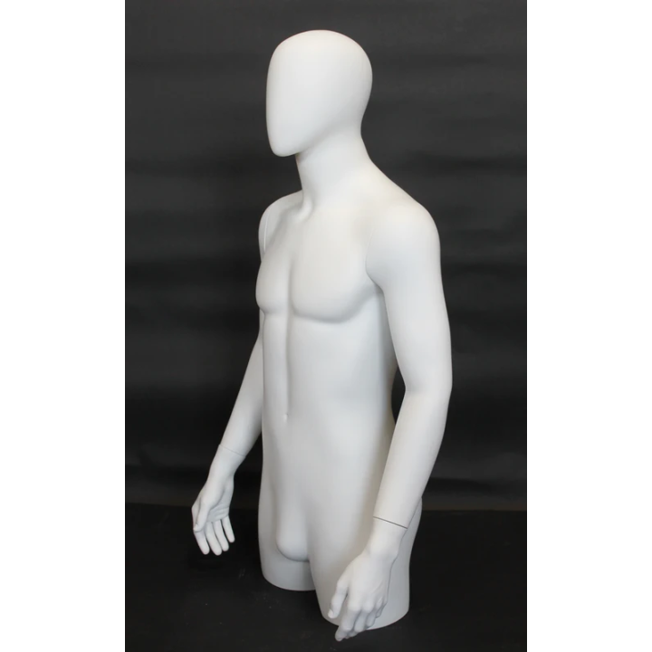 MT4E-WT - 43 in Matte White Egg Head Male 3Q Torso Body Form Mannequin With Arms