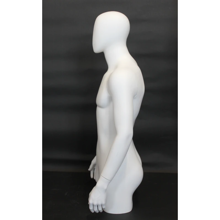 MT4E-WT - 43 in Matte White Egg Head Male 3Q Torso Body Form Mannequin With Arms
