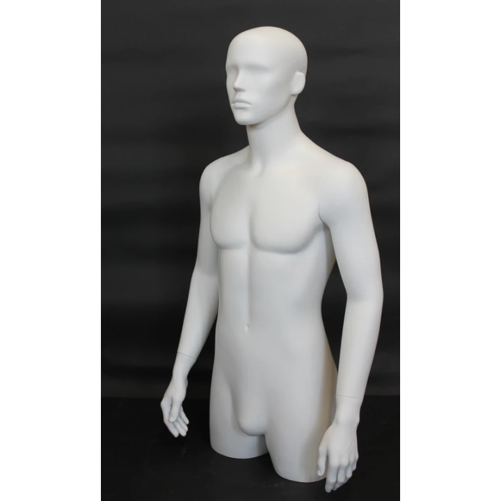 MT5E-WT - 43 in White Abstract Face Head Male 3Q Torso Mannequin With Arms