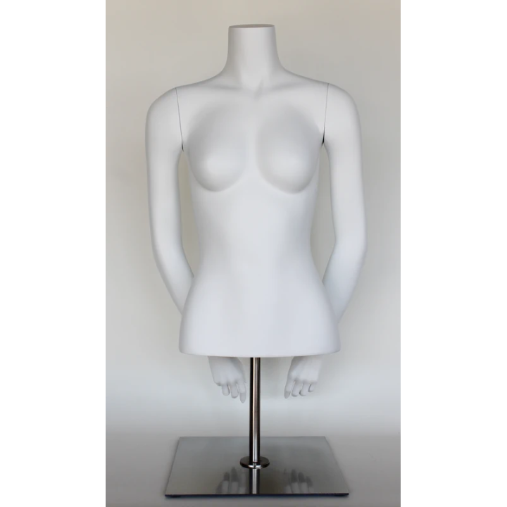 FT8-WM - 46 in Female Torso mannequin with Arms at Back and Metal Base