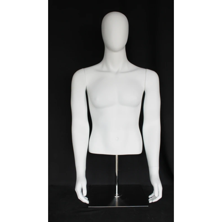 MT66E-WM - 48 in Egg Head Male Torso mannequin with Arms Metal Base