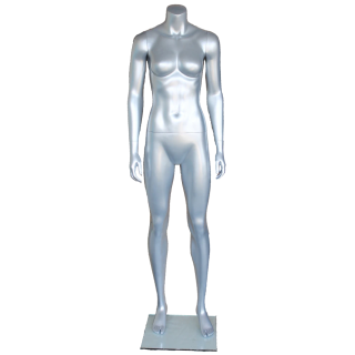 STW101-ST - Matte Silver Athletic Body Shape Headless Female Mannequin