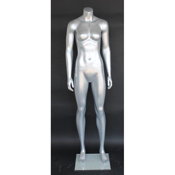 STW101-ST - Matte Silver Athletic Body Shape Headless Female Mannequin