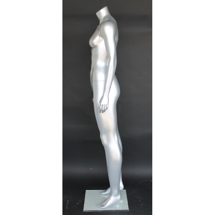 STW101-ST - Matte Silver Athletic Body Shape Headless Female Mannequin