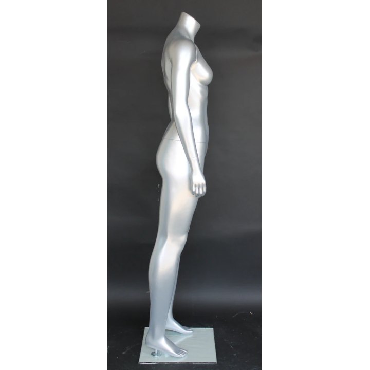 STW101-ST - Matte Silver Athletic Body Shape Headless Female Mannequin