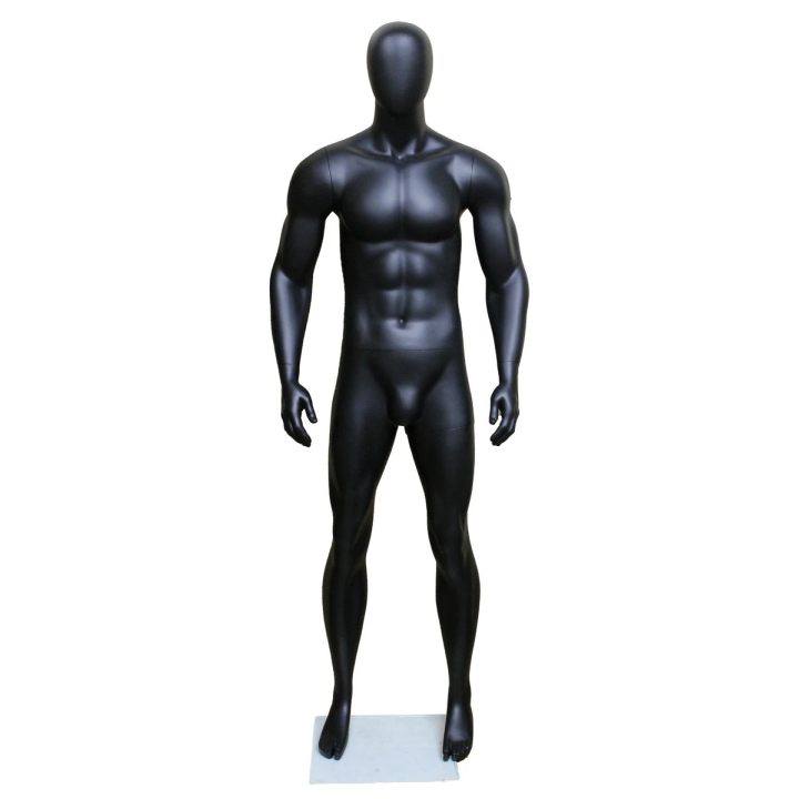 STB-4ME-MB - 6 ft 2 in Matte Black Athletic Egg head Male Mannequin