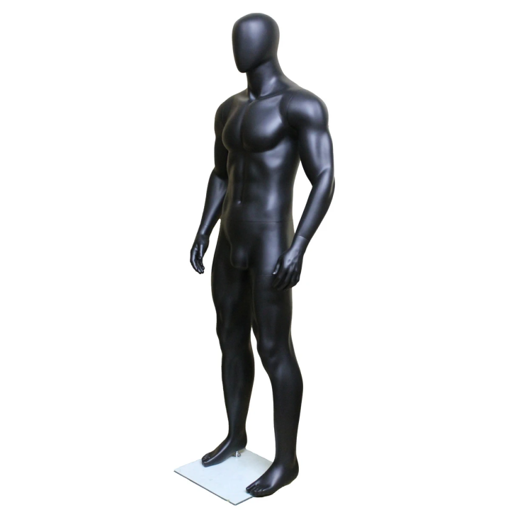 STB-4ME-MB - 6 ft 2 in Matte Black Athletic Egg head Male Mannequin