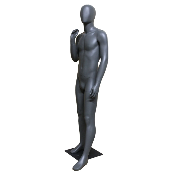 STB-6ME-DGR - 6 ft 1 in  Dark Grey Egg Head Sport Male Mannequin with Black Metal Base-