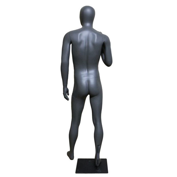 STB-6ME-DGR - 6 ft 1 in  Dark Grey Egg Head Sport Male Mannequin with Black Metal Base-