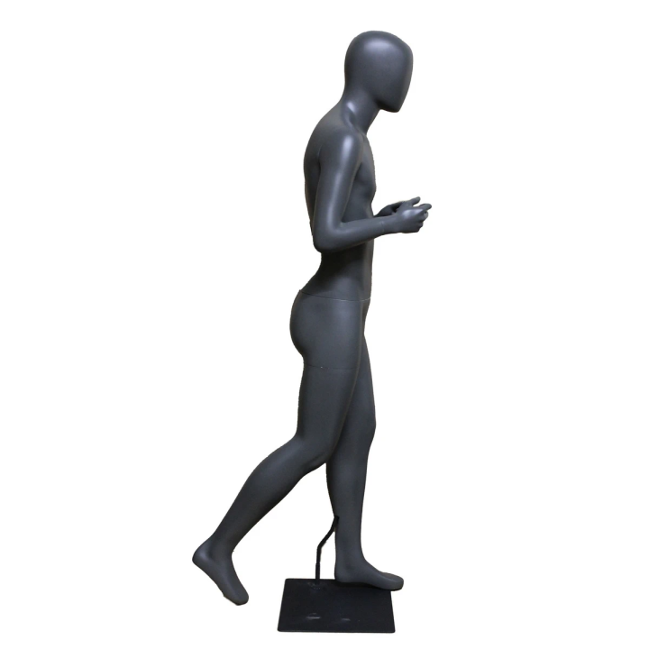 STB-5ME-DGR - 6 ft 1 in Walk Running Pose Egg head Male Mannequin Dark Grey -