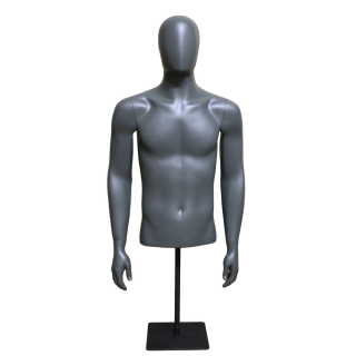 MT77E-DGR - 48 in Dark Grey Egg Head Male Torso mannequin with Arms Metal Base