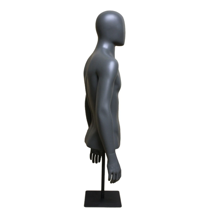 MT77E-DGR - 48 in Dark Grey Egg Head Male Torso mannequin with Arms Metal Base