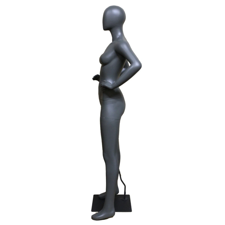 STB-5FE-DGR - Dark Grey Athletic Egg Head Female Mannequin Hand on Waist