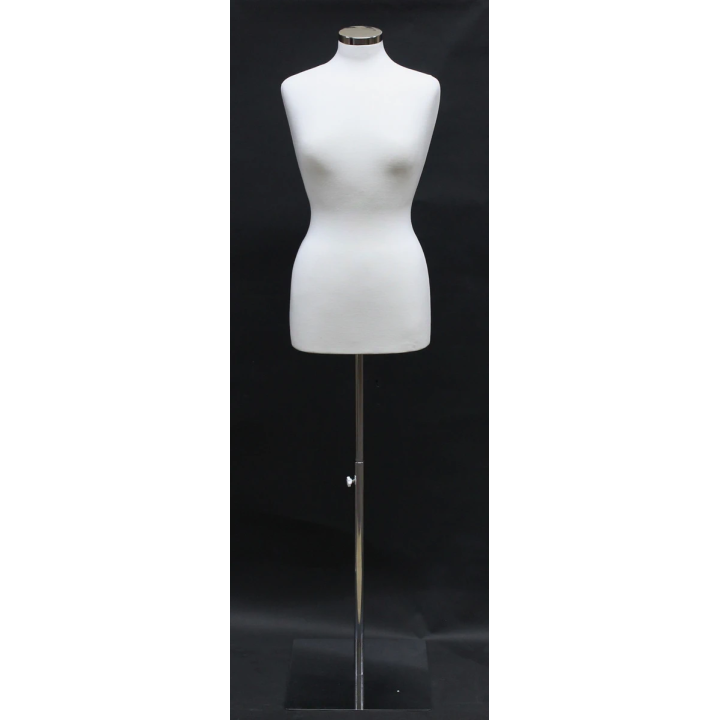 B68-WM - Size 8/10 White Jersey Female Dress form mannequin Metal Base