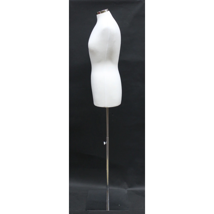 B68-WM - Size 8/10 White Jersey Female Dress form mannequin Metal Base