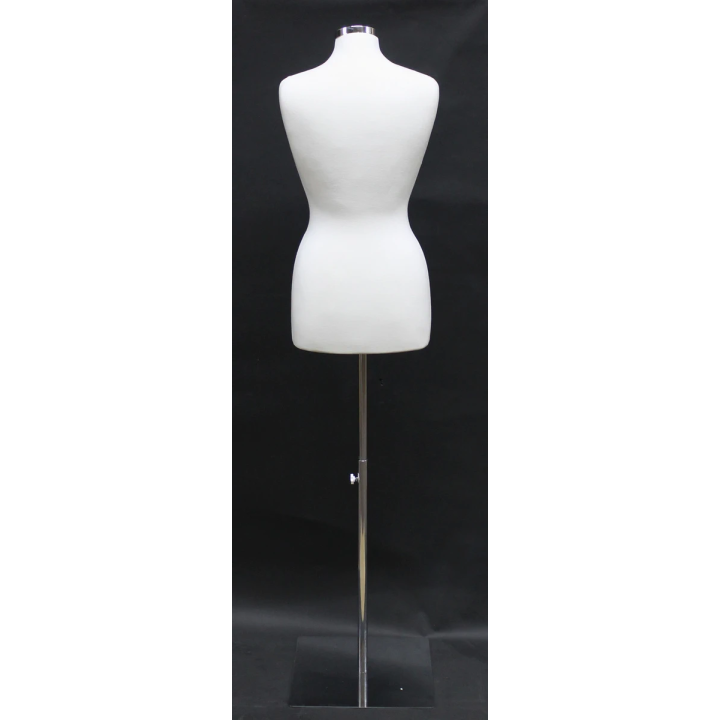 B68-WM - Size 8/10 White Jersey Female Dress form mannequin Metal Base