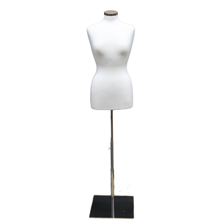 B68-WM - Size 8/10 White Jersey Female Dress form mannequin Metal Base