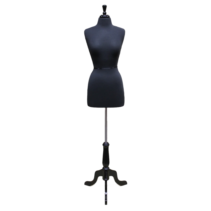B46-BK - Size 4/6 Black Jersey Female Dress form mannequin with Black tripod base