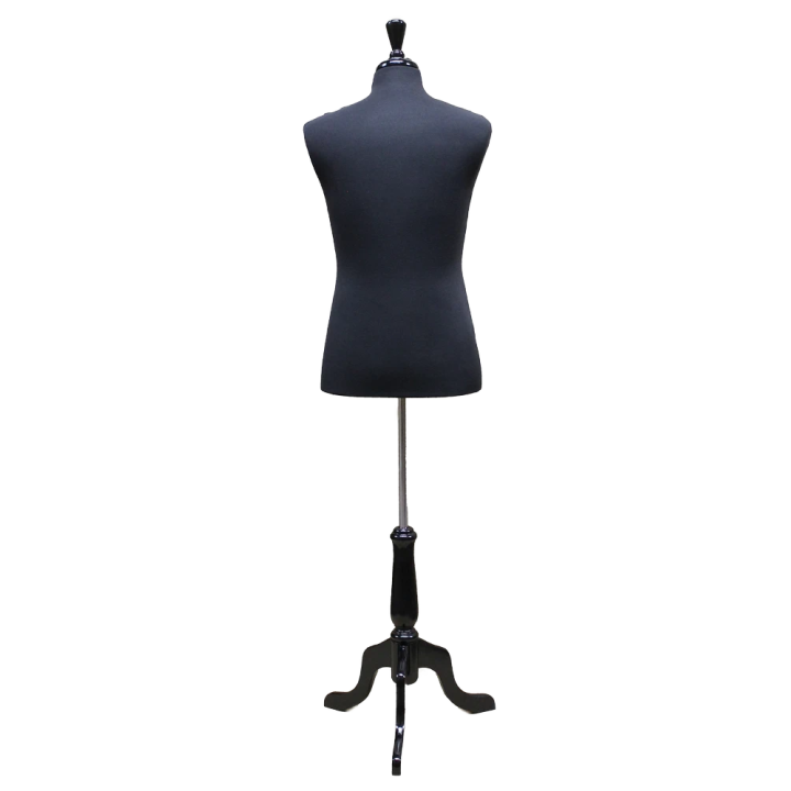 MDF61B-BK - Size M Black Male Dress form mannequin Black tripod base