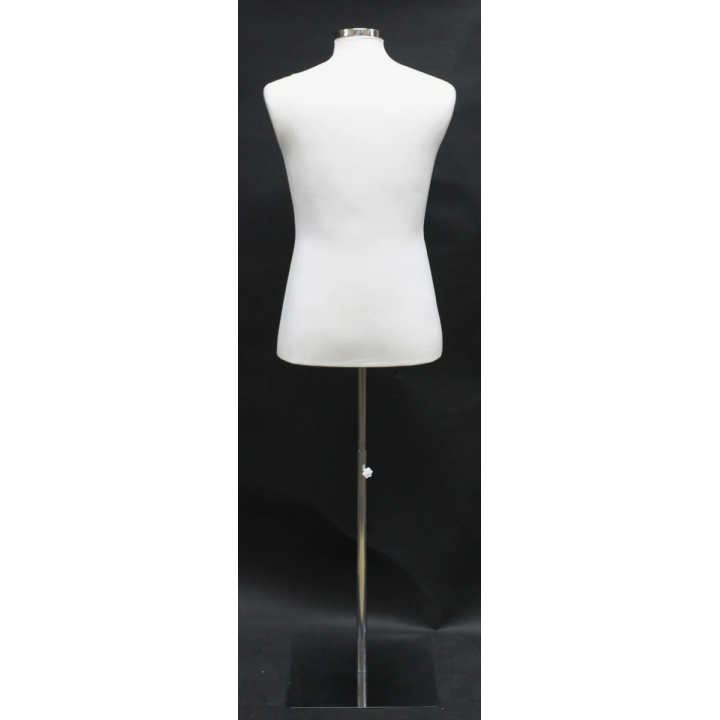 MDF61-WM - Size M White Male Dress form mannequin Metal Neck Base