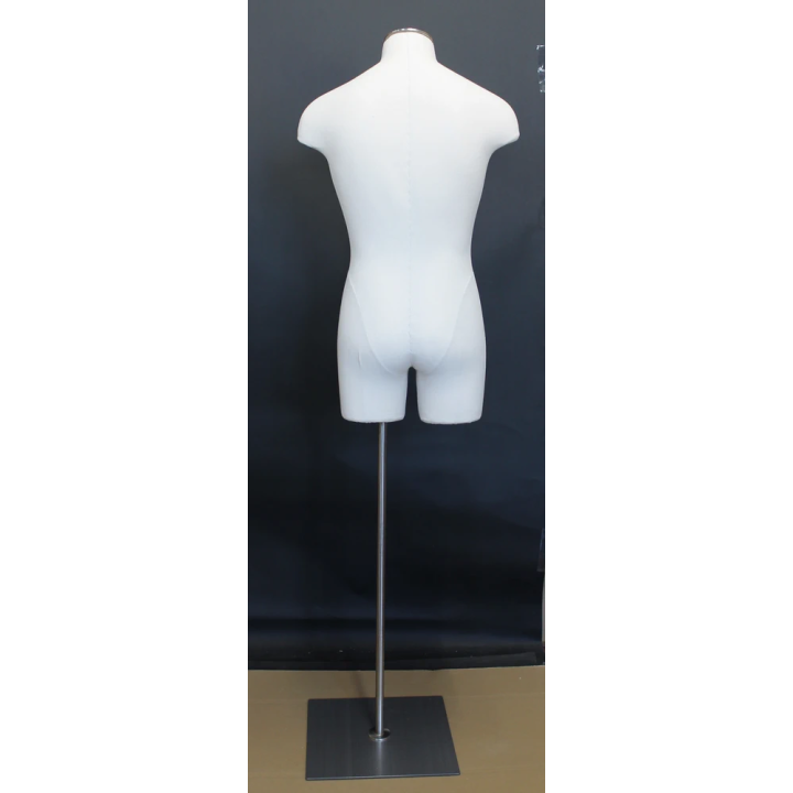 MDF4-WM - Size L White Linen 3Q Male Body form mannequin Metal Neck Base
