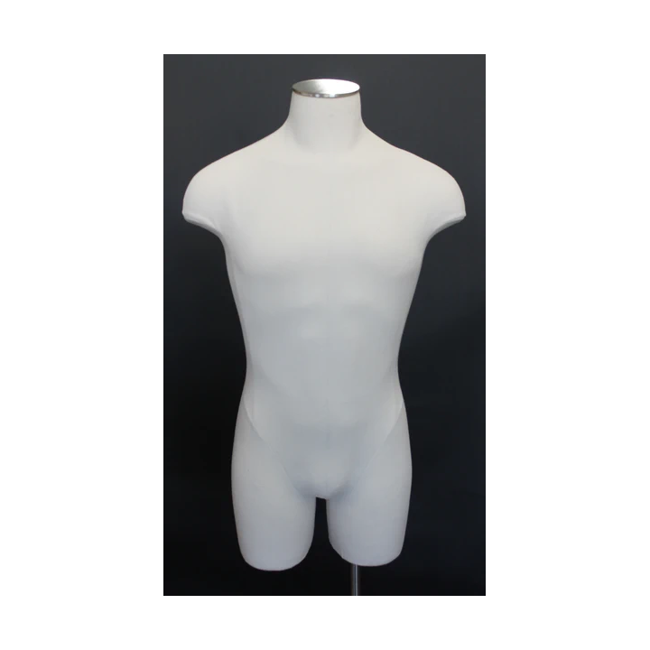 MDF4-DMB-CH - White Linen Male 3Q Body form mannequin 4 Wheel Chrome Base
