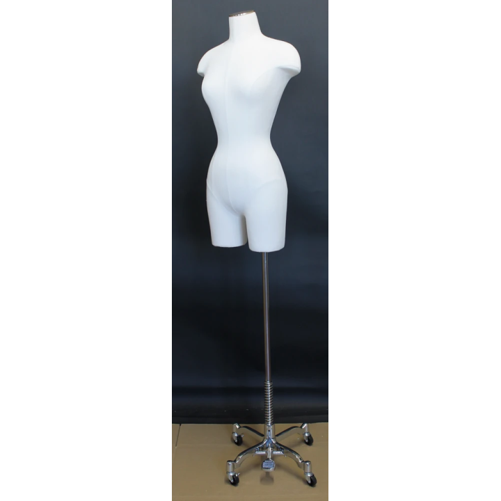 BF4-DMB-CH - White Linen Female 3Q Body form mannequin Chrome 4 Wheel Base