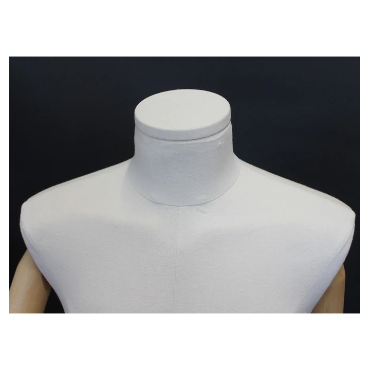 BFMH-2WM - White Linen Male 3Q Body Form mannequin with Head Wooden Arms Floor Metal Base