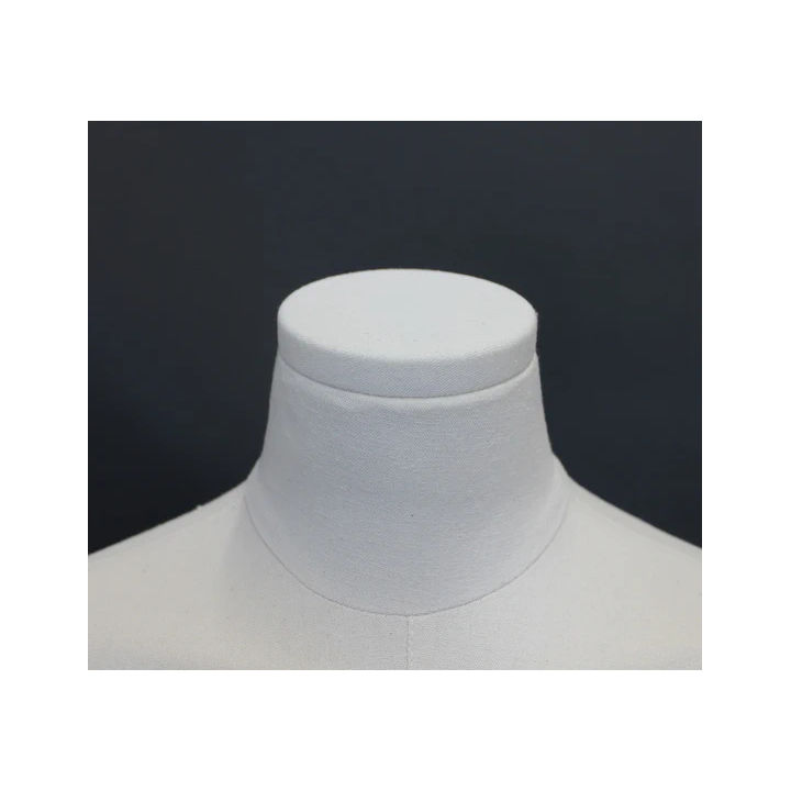 BFWH-2WM - White Linen Female 3Q Body mannequin Egg Head Wooden Arms Floor Metal Base