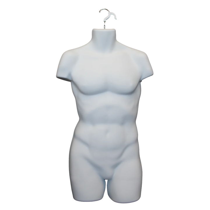 White Plastic injected male body form mannequin with hook PLXS-MW