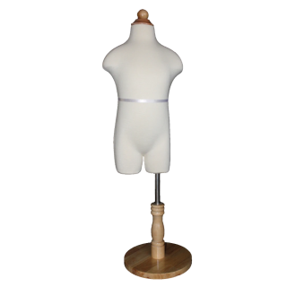 KID-KF3 - Size 3T/4T Cream White Jersey Covered Child Body Form Mannequin with Wooden Base -