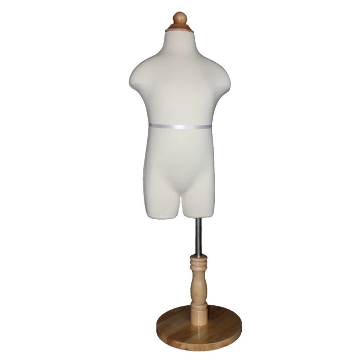 KID-KF3 - Size 3T/4T Cream White Jersey Covered Child Body Form Mannequin with Wooden Base -