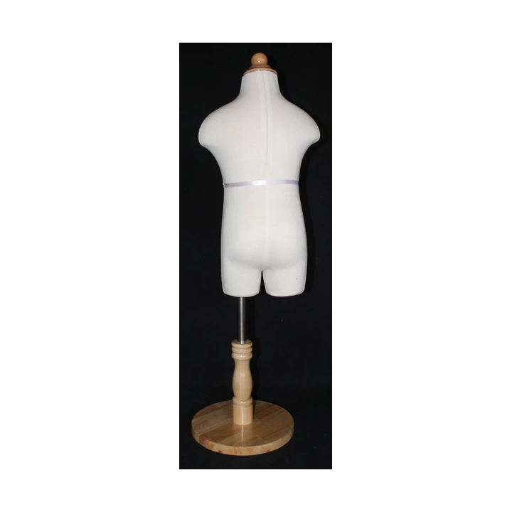 KID-KF3 - Size 3T/4T Cream White Jersey Covered Child Body Form Mannequin with Wooden Base -