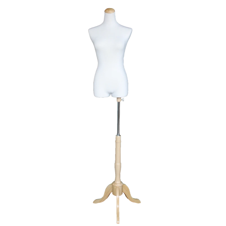 B5W-NF - Size 2/4 Female 3Q body form mannequin with wooden tripod base