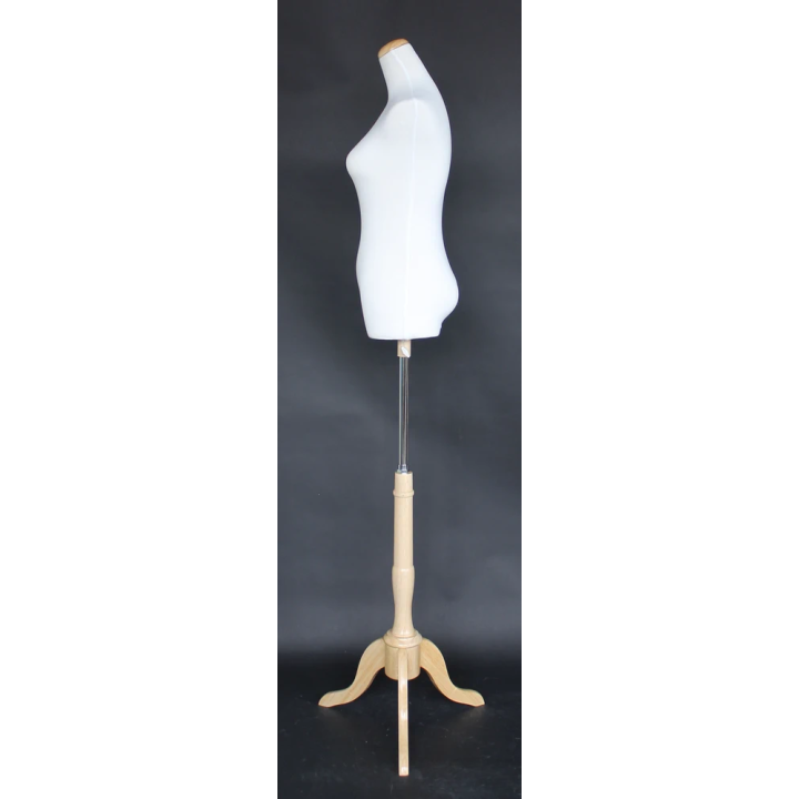 B5W-NF - Size 2/4 Female 3Q body form mannequin with wooden tripod base
