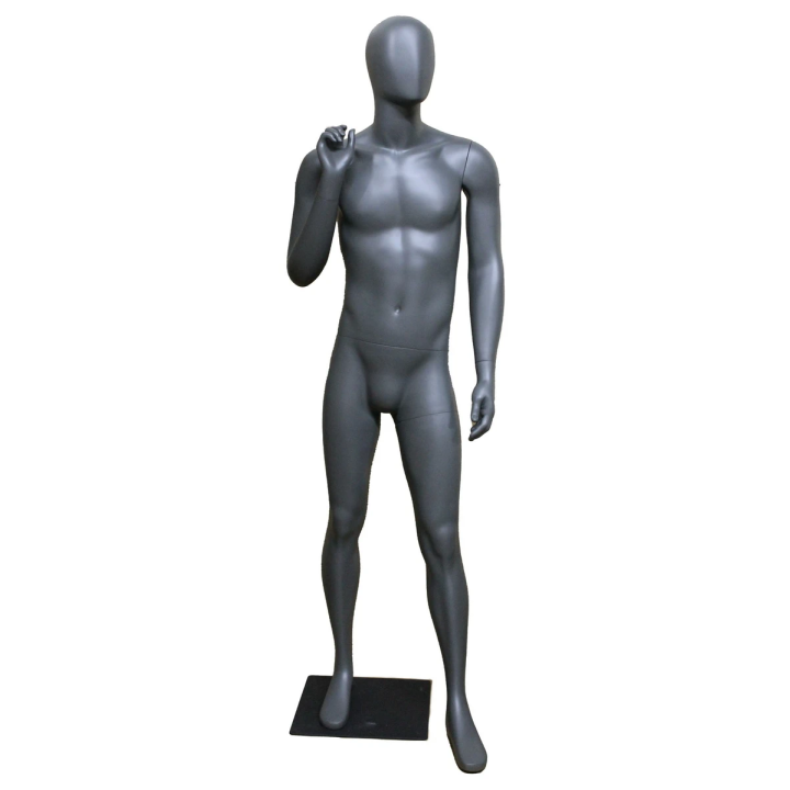 6 ft 1 in Male Mannequin Egg head in Dark Grey color with Metal base-MSM-6E-Grey