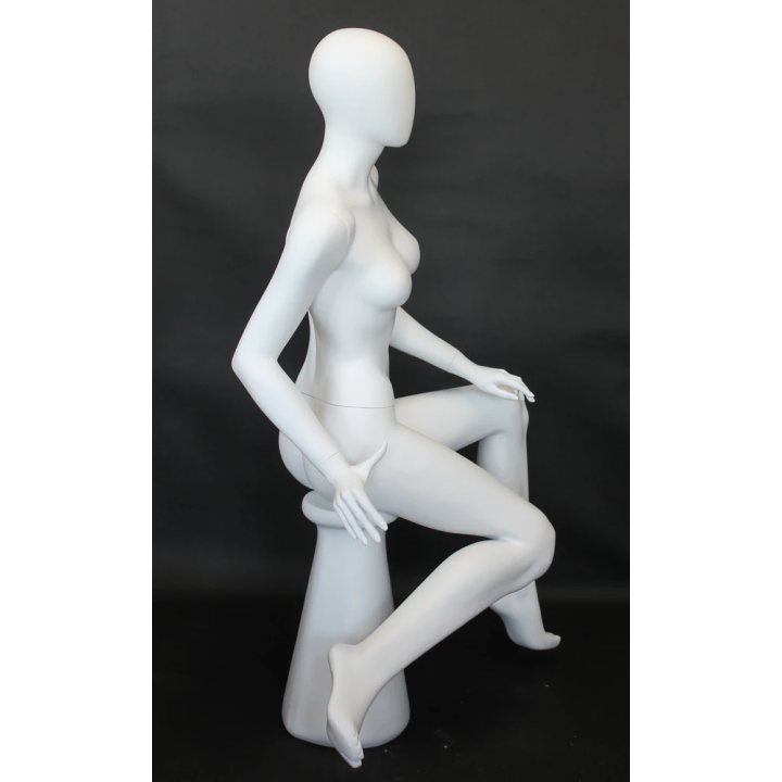 Dynamic Contoured Sitting Female Mannequin Egg head Matte White -SFW80E-WT