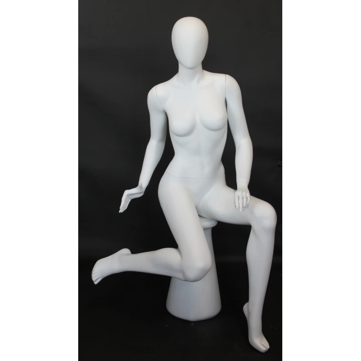 Dynamic Contoured Sitting Female Mannequin Egg head Matte White -SFW80E-WT
